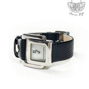 BCBGMaxAzria Mother Of Pearl Dial Stainless Steel Black Strap Watch